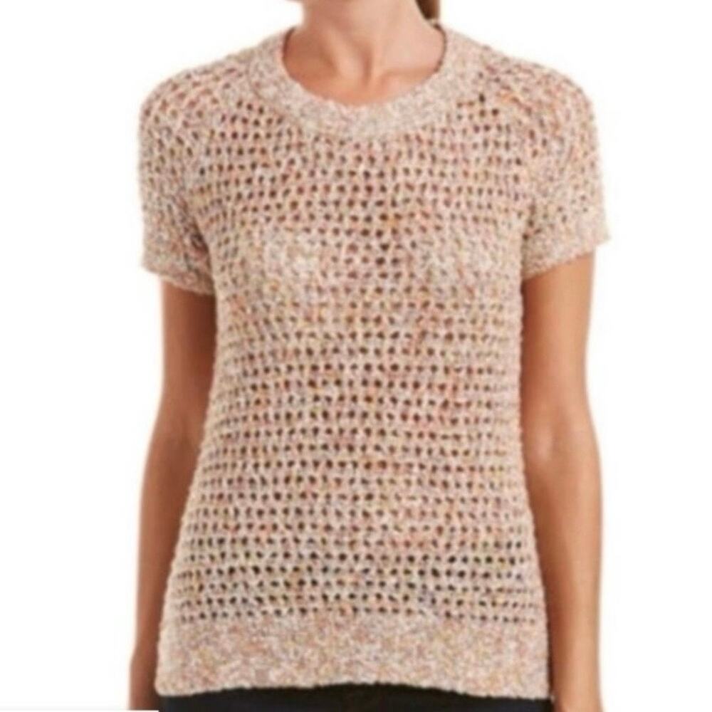 Cabi Women’s #196 Sorbet Loose Knit Multicolor Short Sleeve Blouse Sweater Med